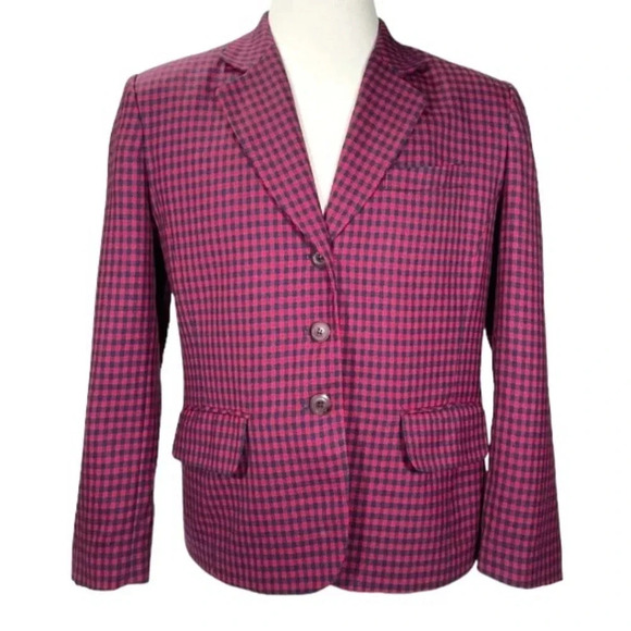 Pendleton Plaid Wool Blazer Vintage 80s 100% Wool Red & Navy Women’s size 10 - Picture 1 of 12